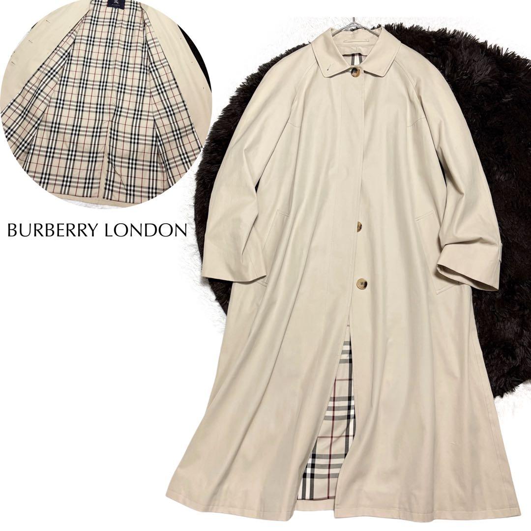 【美品】バーバリーロンドン 比翼仕立て ステンカラー コート 上品 ノバチェック