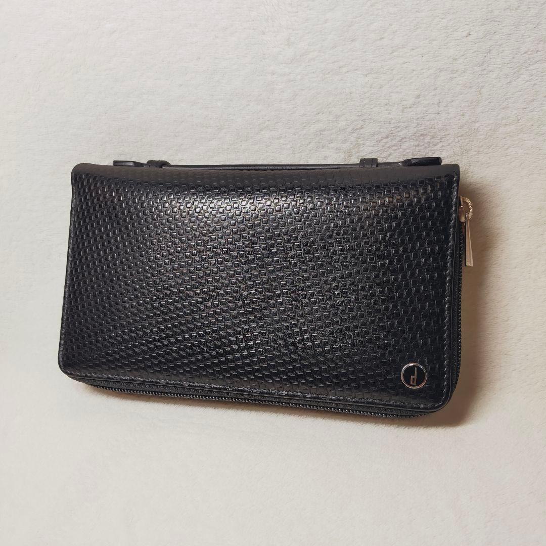 美品 ダンヒル レザー ラウンドファスナー オーガナイザー 財布 ブラック