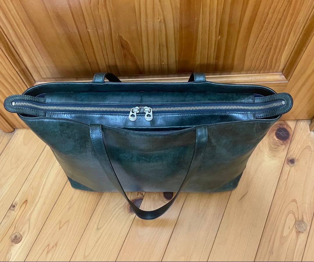 エルゴポック トートバッグ レザー ネイビー グリーン A4 HERGOPOCH