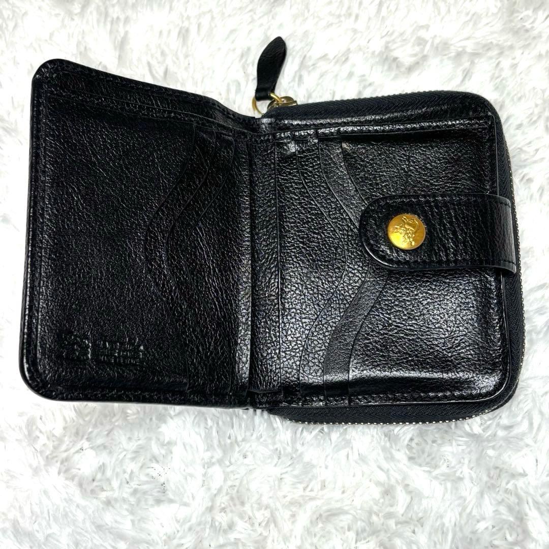 IL BISONTE イルビゾンテ 二つ折り財布 黒 ラウンドジップ 金ボタン