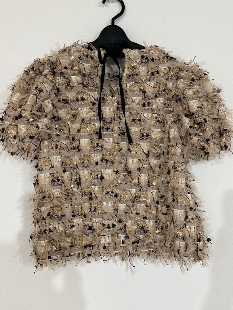 SEVEN TEN フリンジチュールトップス　ベージュ　Sサイズ　セブンテン