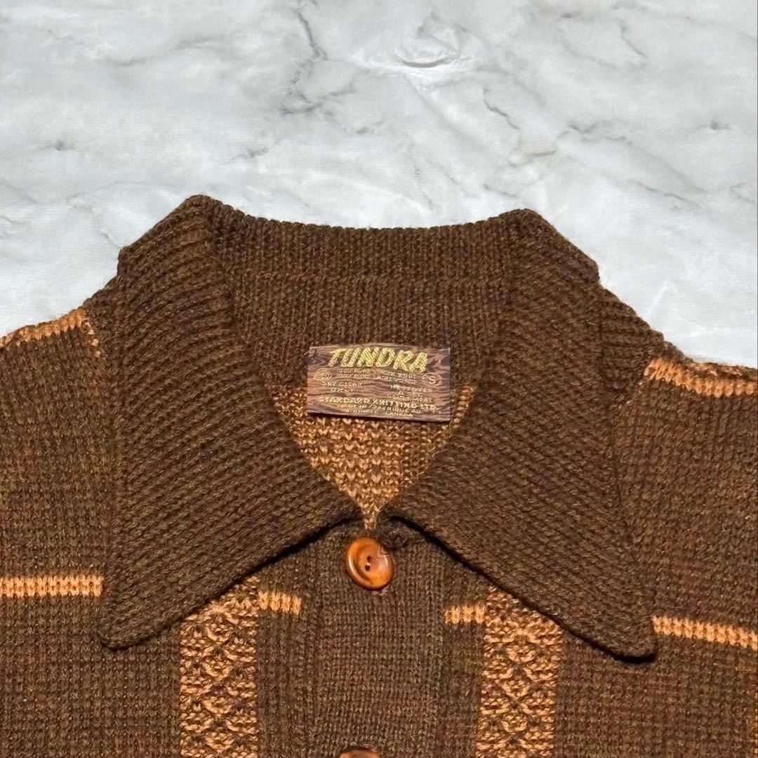 80s 90s TUNDRA カナダ製 幾何学柄 ニットシャツ カーディガン