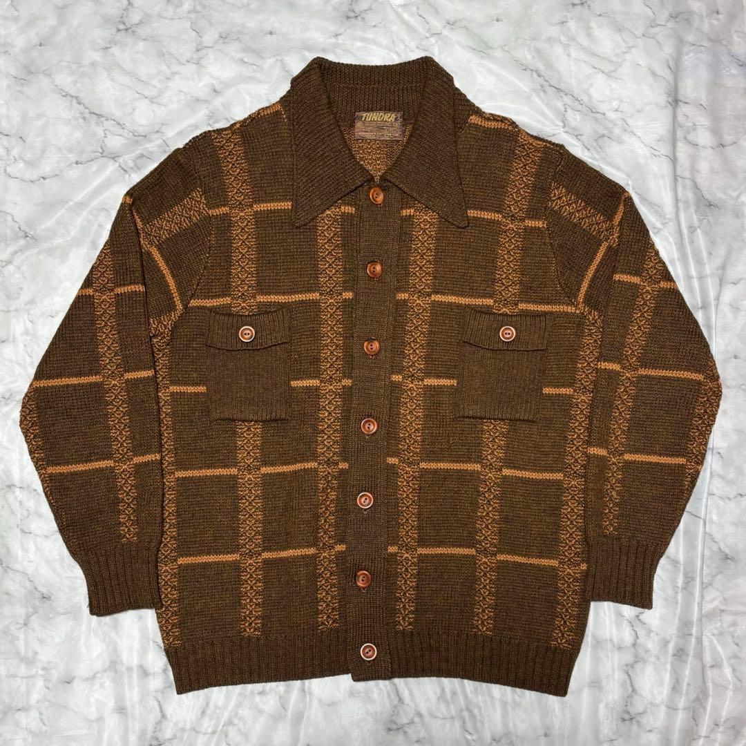 80s 90s TUNDRA カナダ製 幾何学柄 ニットシャツ カーディガン