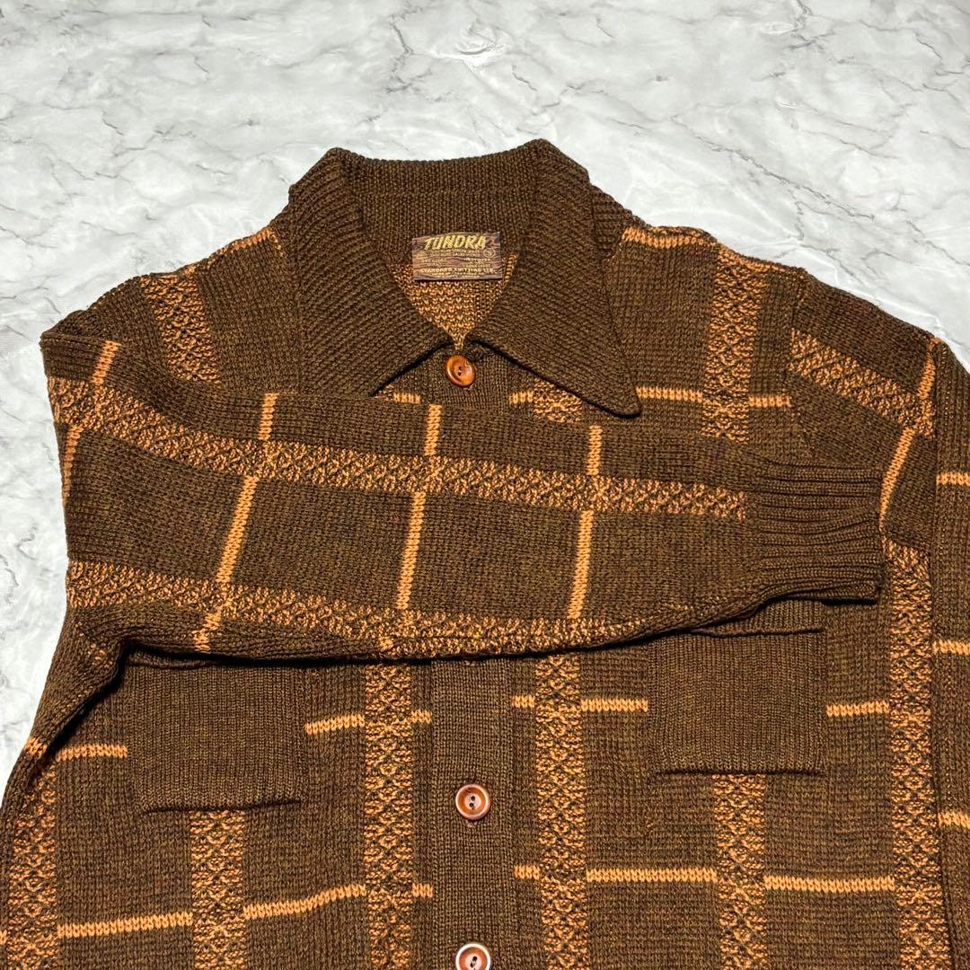 80s 90s TUNDRA カナダ製 幾何学柄 ニットシャツ カーディガン