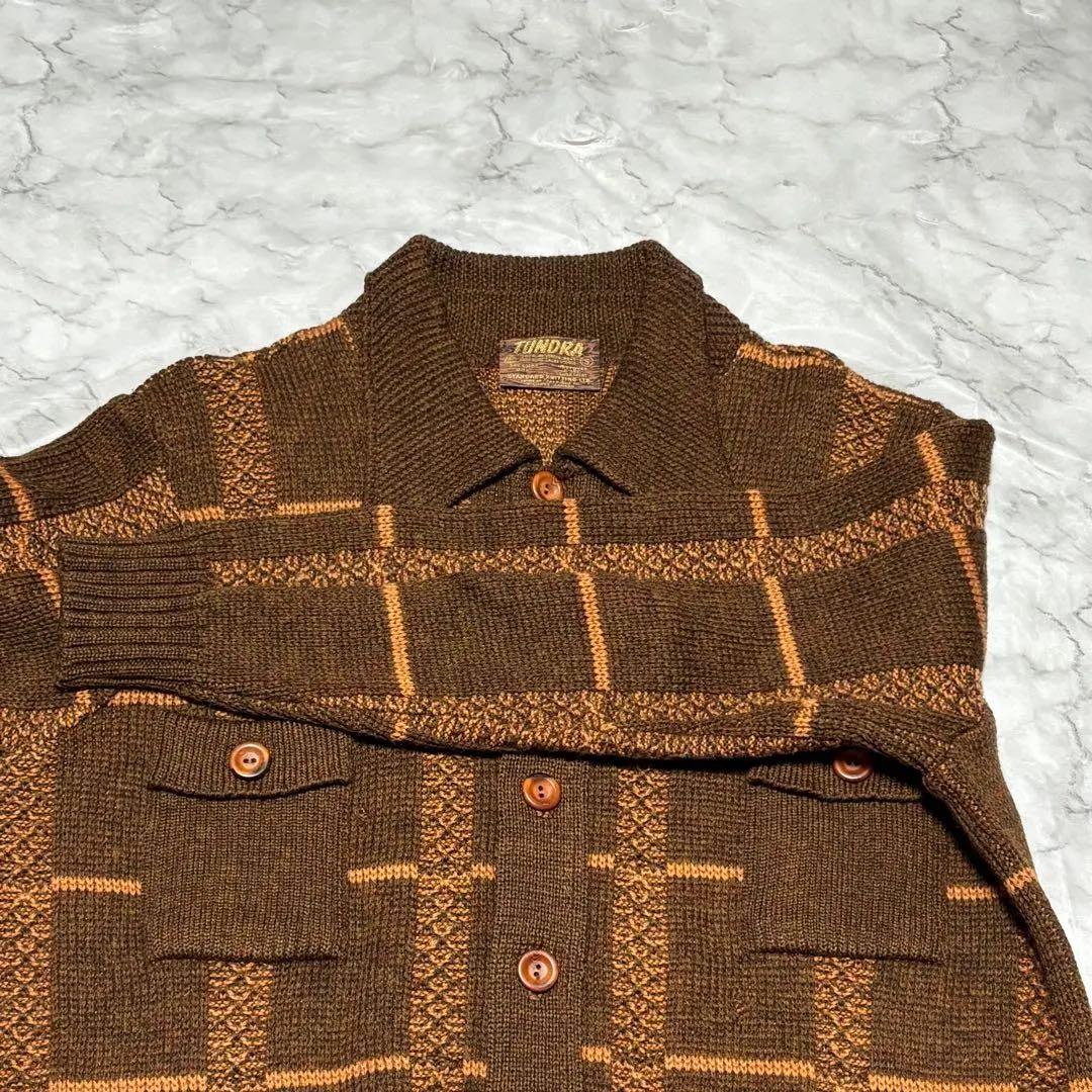 80s 90s TUNDRA カナダ製 幾何学柄 ニットシャツ カーディガン
