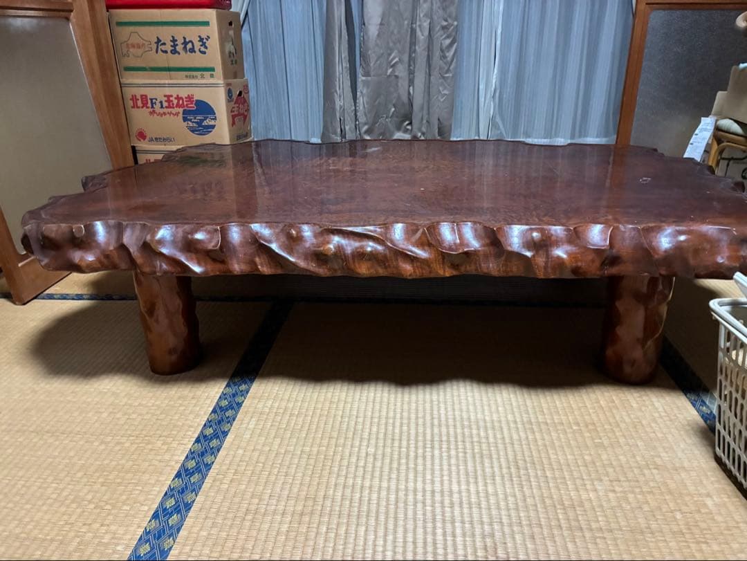 木目が美しい！ 木座卓 ローテーブル 曲線脚デザイン　センターテーブル