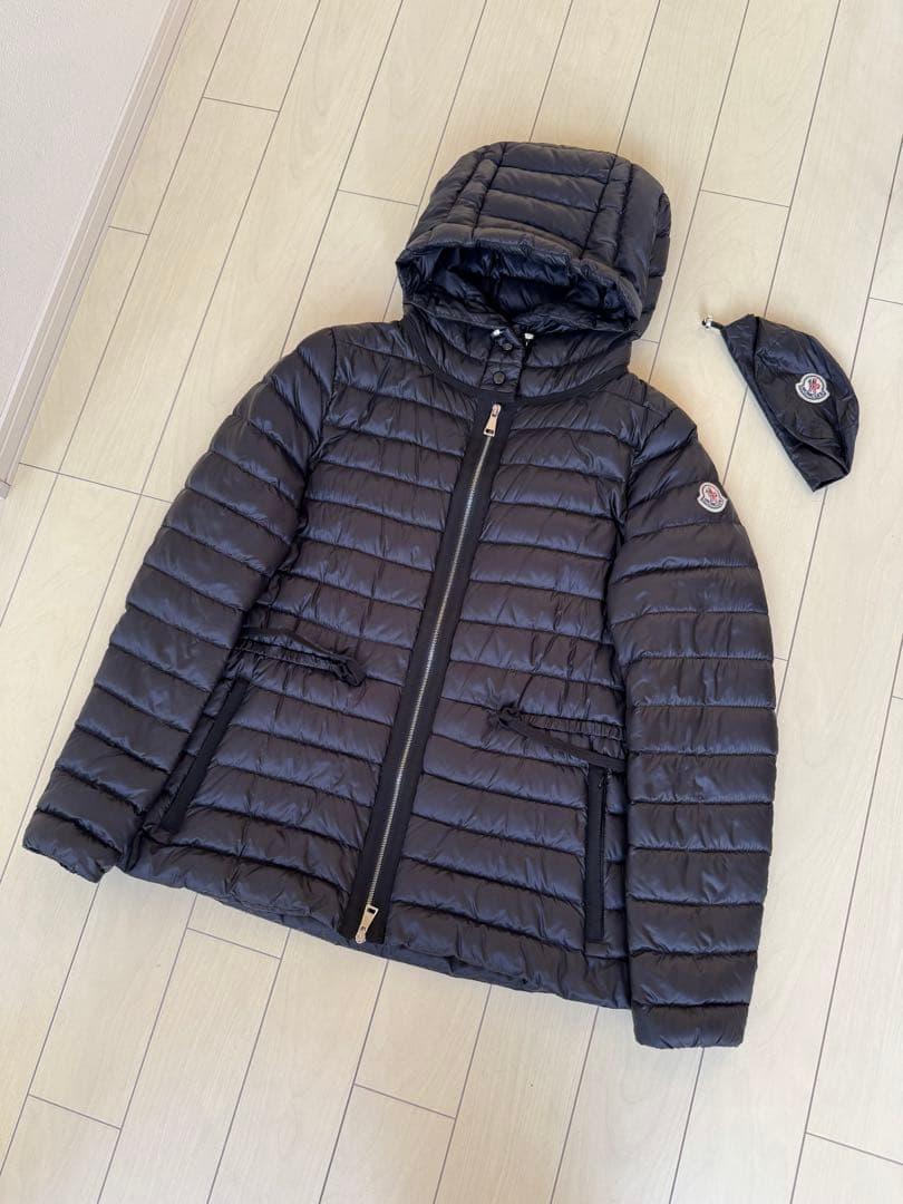 モンクレール ライエRaieショートダウンジャケットブラックサイズ2 巾着袋付き