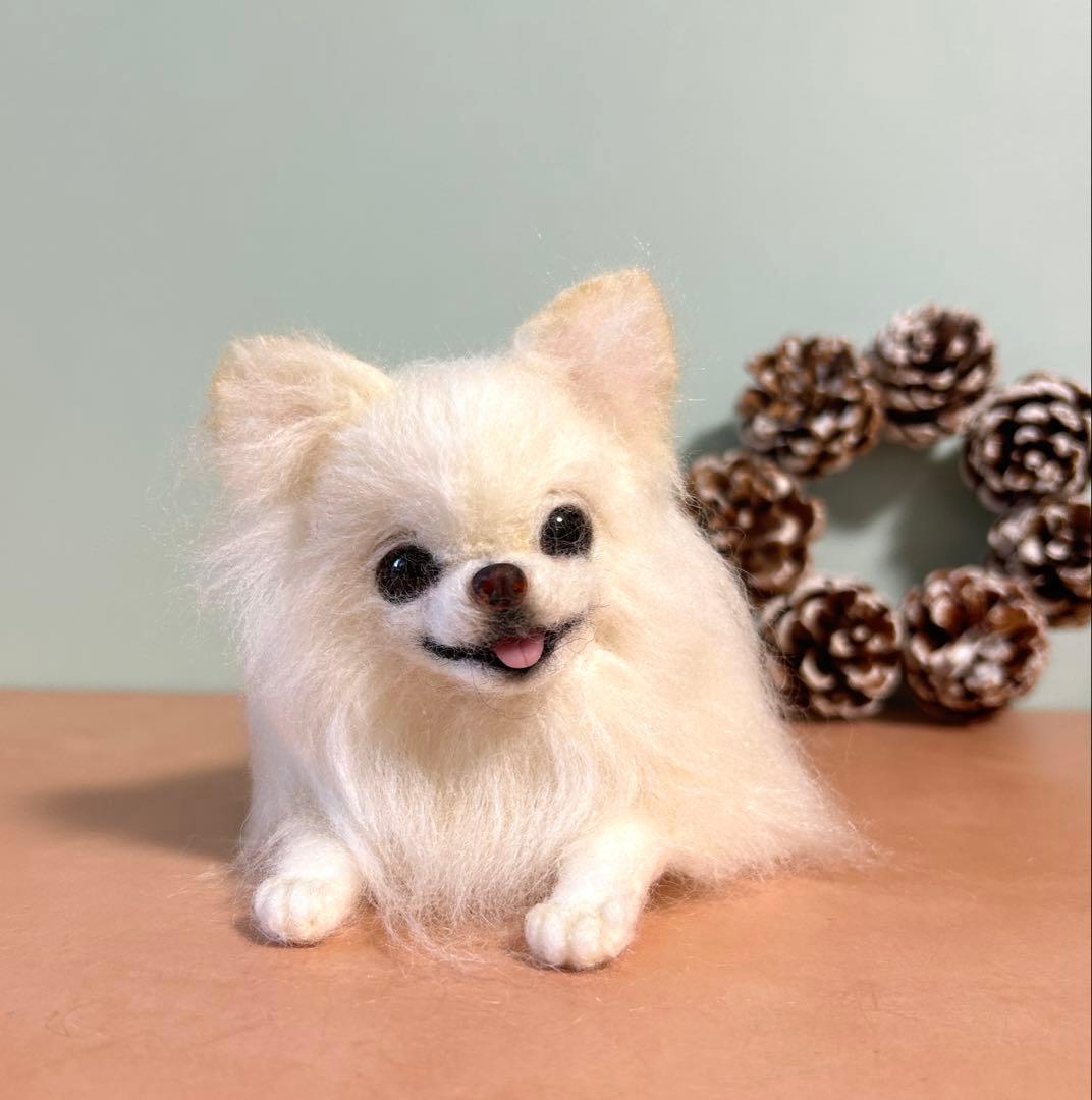 羊毛フェルト　にこにこチワワちゃホワイト