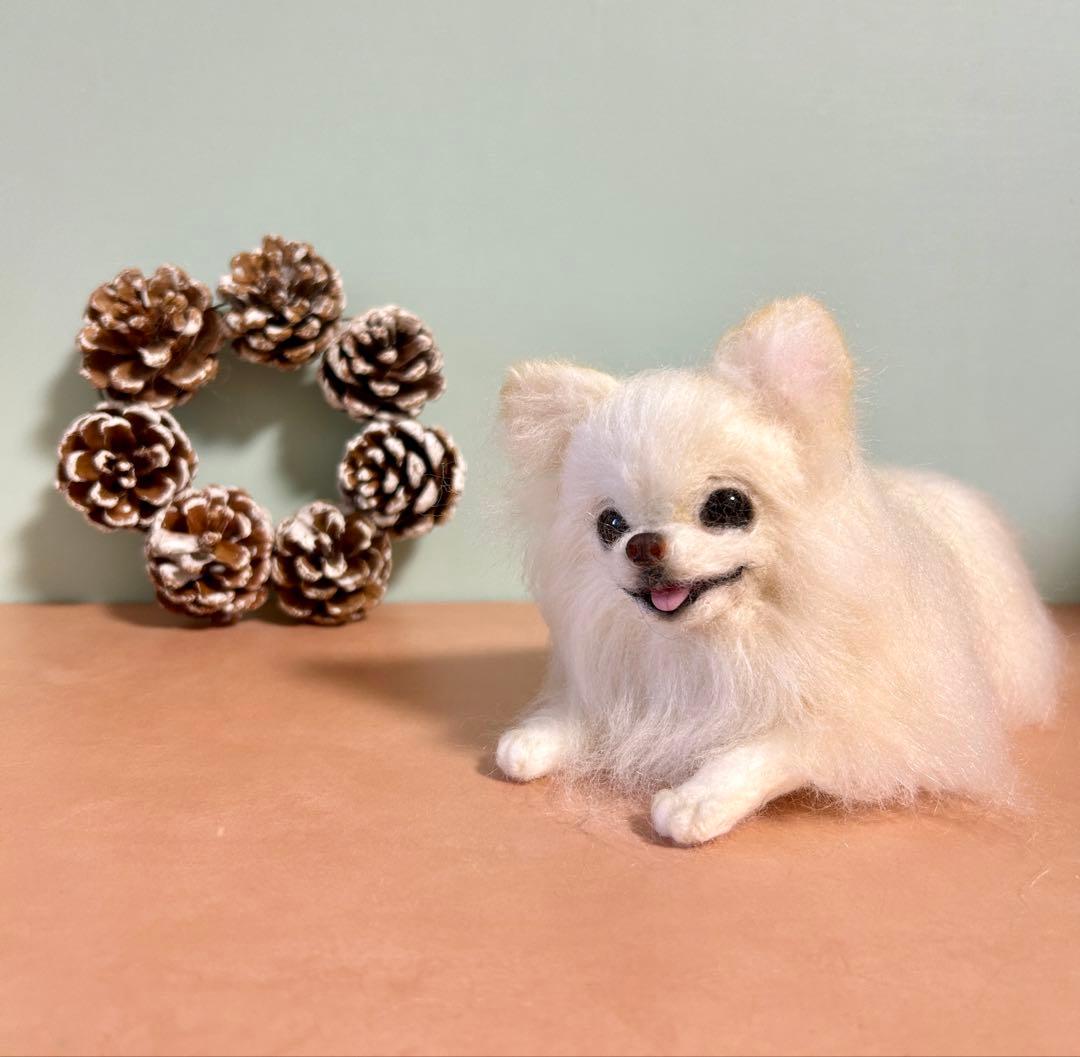 羊毛フェルト　にこにこチワワちゃホワイト