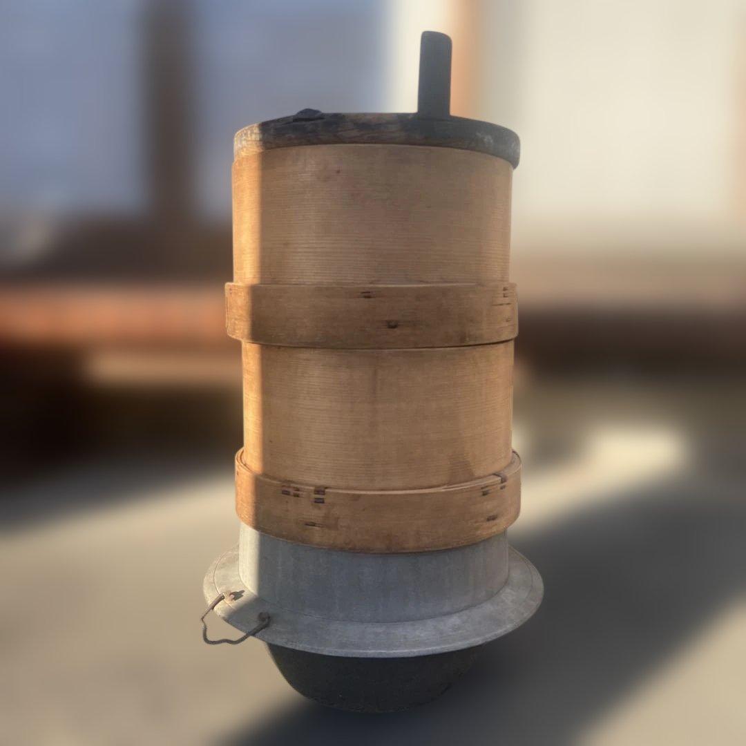 古民具 鉄製羽釜(蓋付き) ／ 和せいろ蒸し器 お餅つき用具