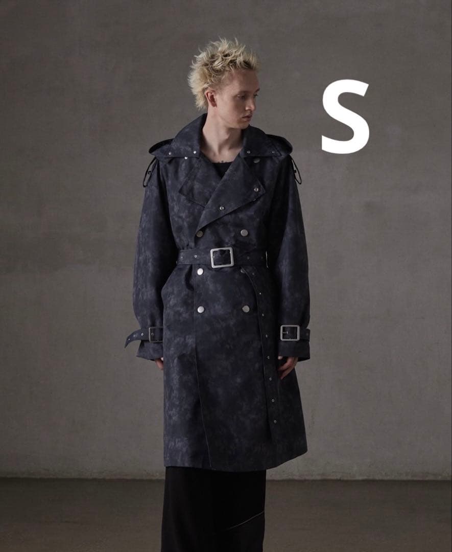 GRANCY 総柄ロングトレンチコート　　ブラック　Sサイズ