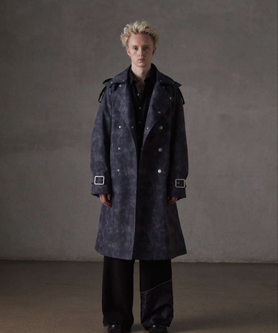 GRANCY 総柄ロングトレンチコート　　ブラック　Sサイズ