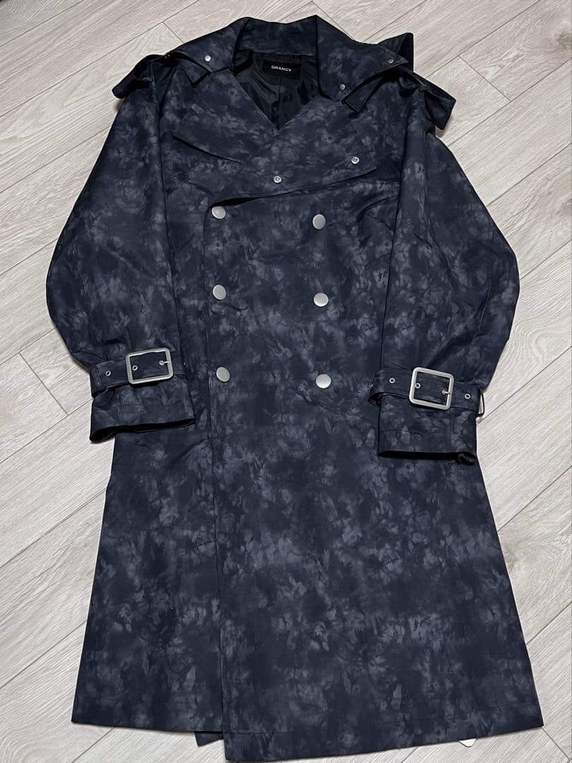 GRANCY 総柄ロングトレンチコート　　ブラック　Sサイズ