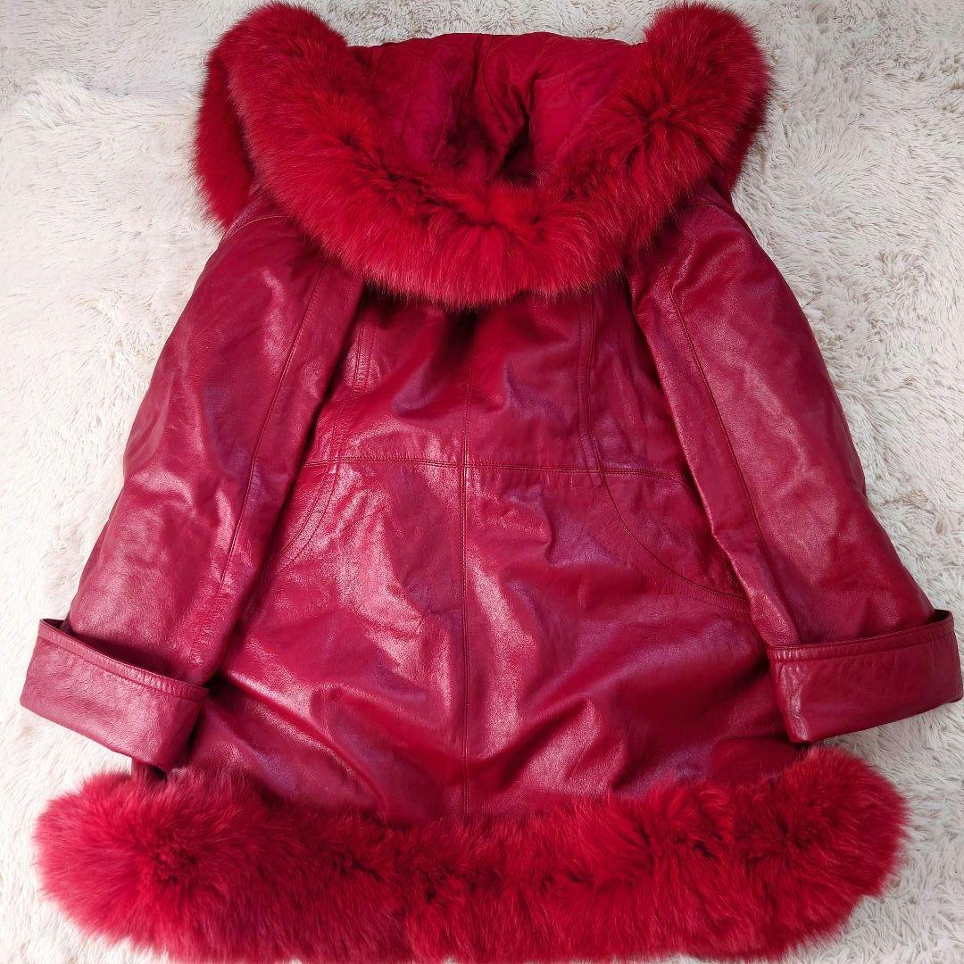 【良品】SHYNING HEART 赤 レザーコート フード付き Fサイズ