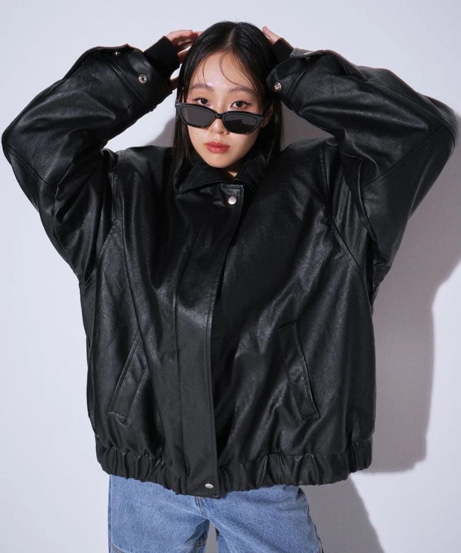 【YOOU】　Over leather blouson【Black】