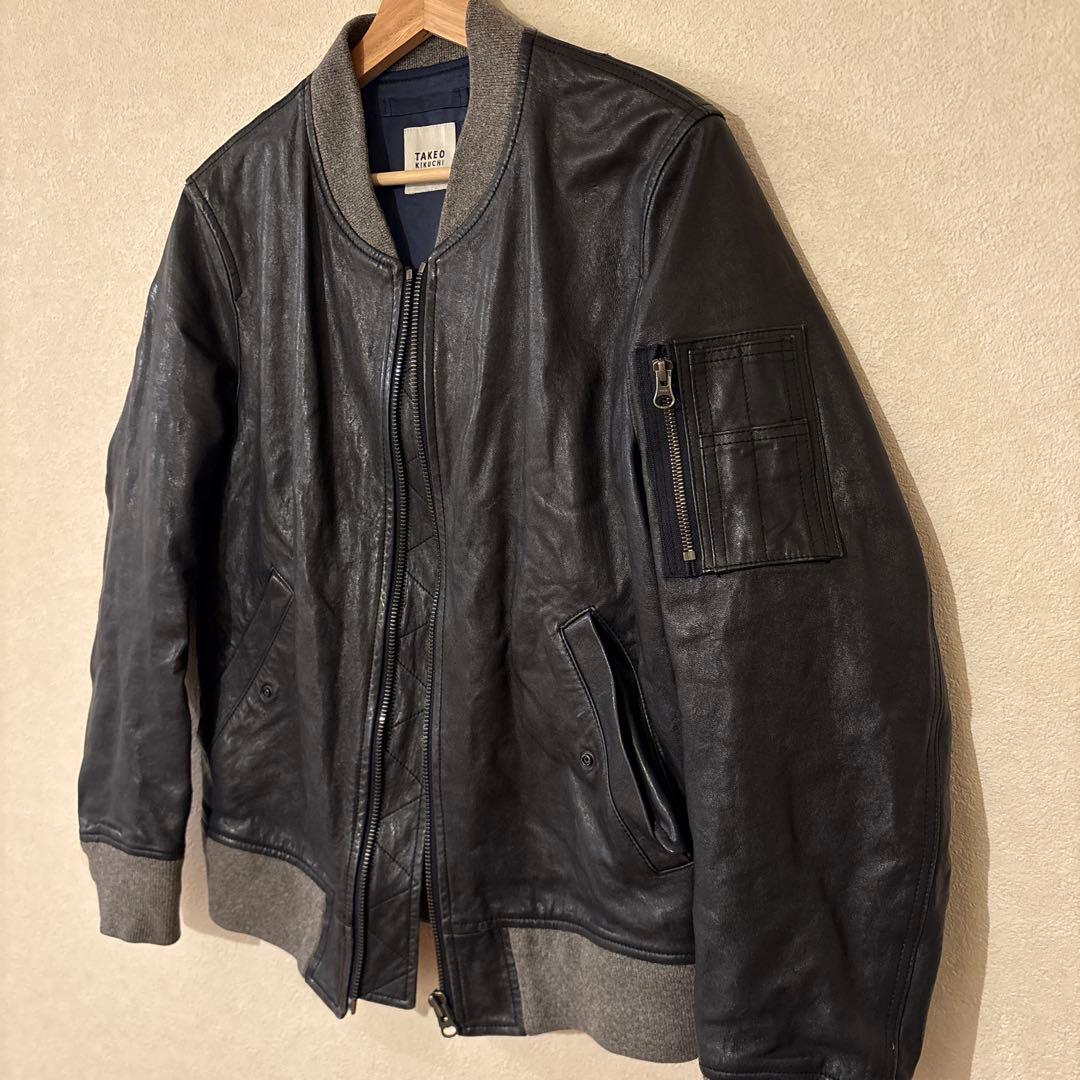 タケオキクチ ラムレザー ボンバージャケット MA-1 ブラック