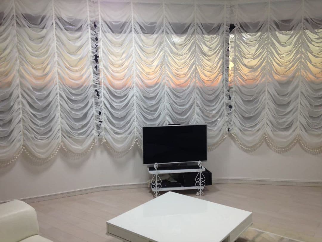 オーストリアン シェード (生地のみ)高2m横2m ホワイトカーテン 3個