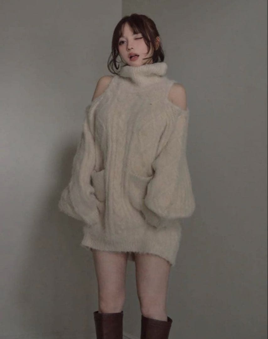 トップス ANDMARY Allyn cable knit dress beige