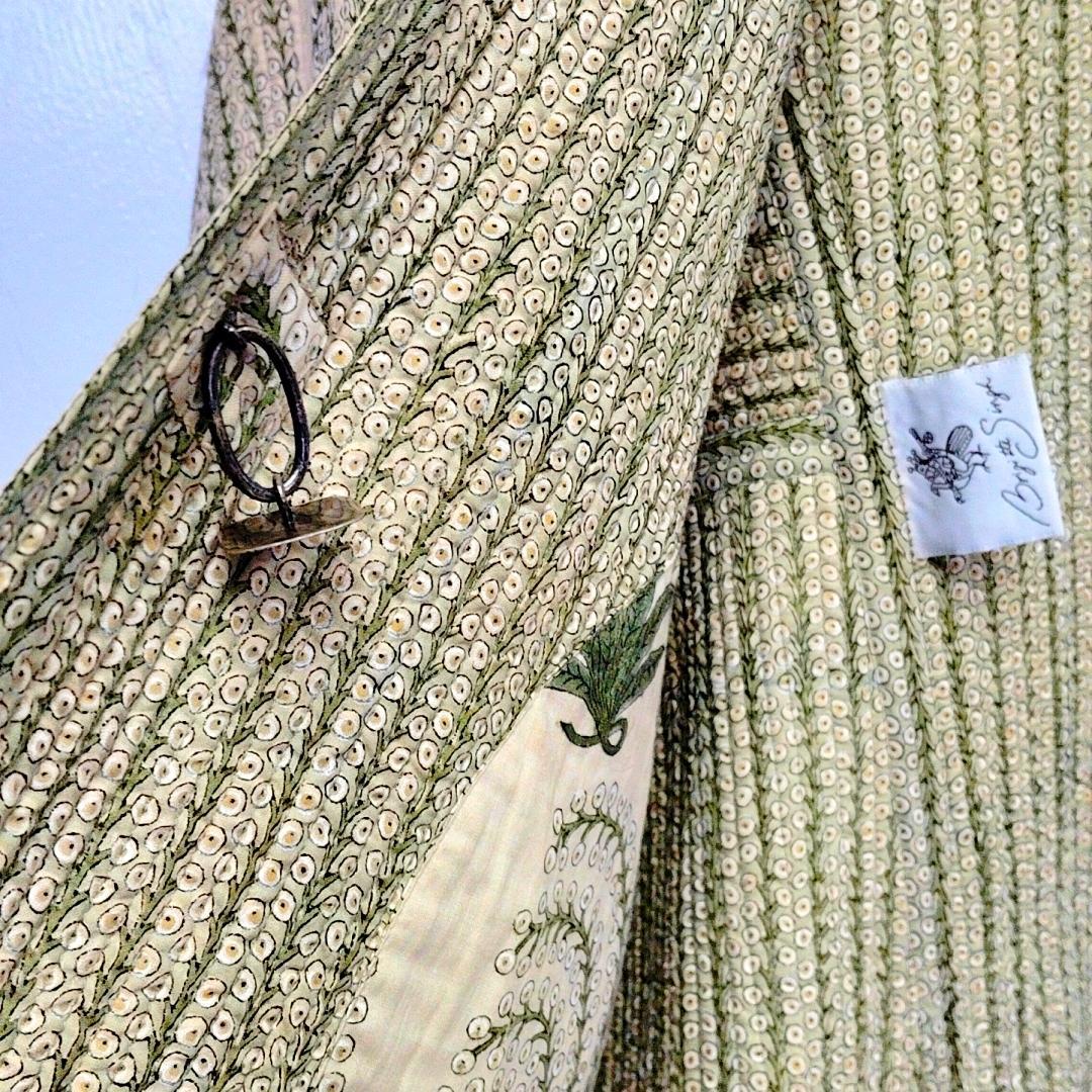 古着 Brigitte Singh ブロックプリントキルティングコート メンズ1