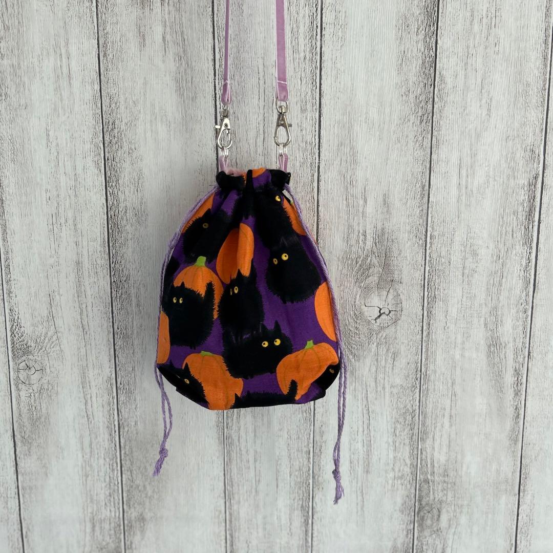 フクモモ仲良し巾着ポーチ　黒猫カボチャ