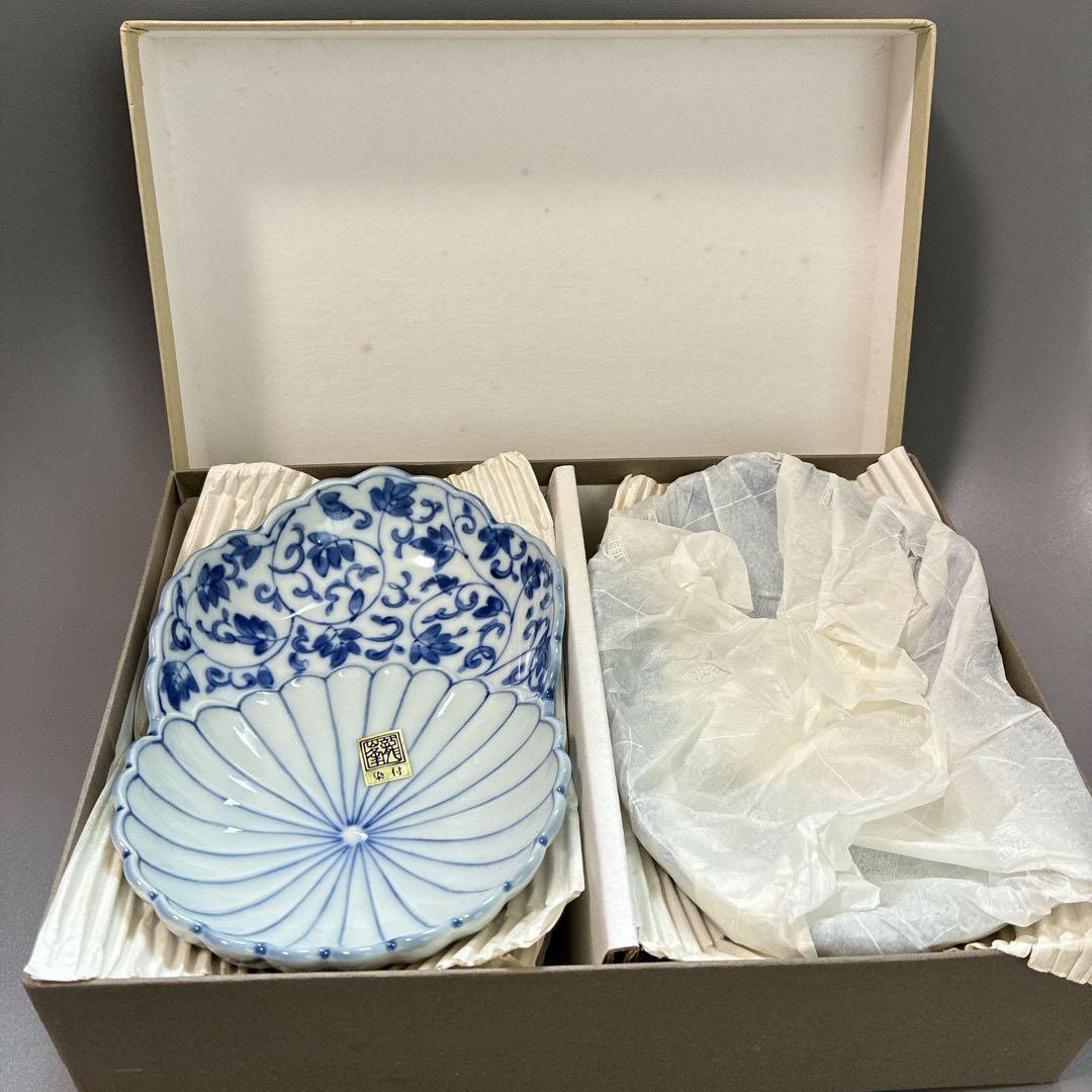 【未使用品】美濃焼 花風流　三洋陶器　和食器　染付菊型　取鉢揃　5枚　箱付き
