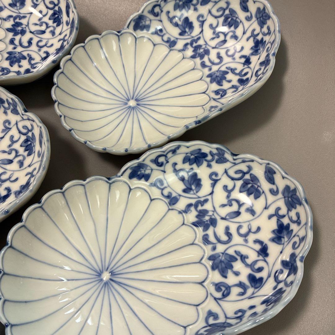 【未使用品】美濃焼 花風流　三洋陶器　和食器　染付菊型　取鉢揃　5枚　箱付き