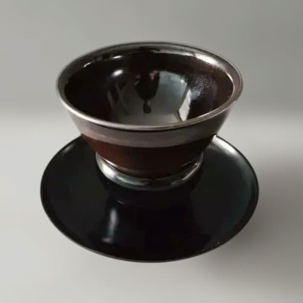 天目茶碗 黒 草山作 木製 天目台セット 黒塗 貴人台 茶道具 紙箱