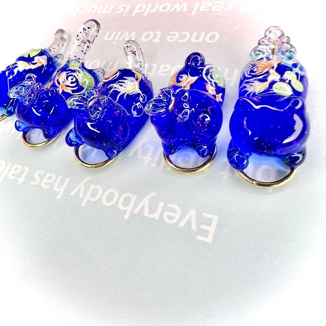 金魚　ブルーラメ　猫　5個セット
