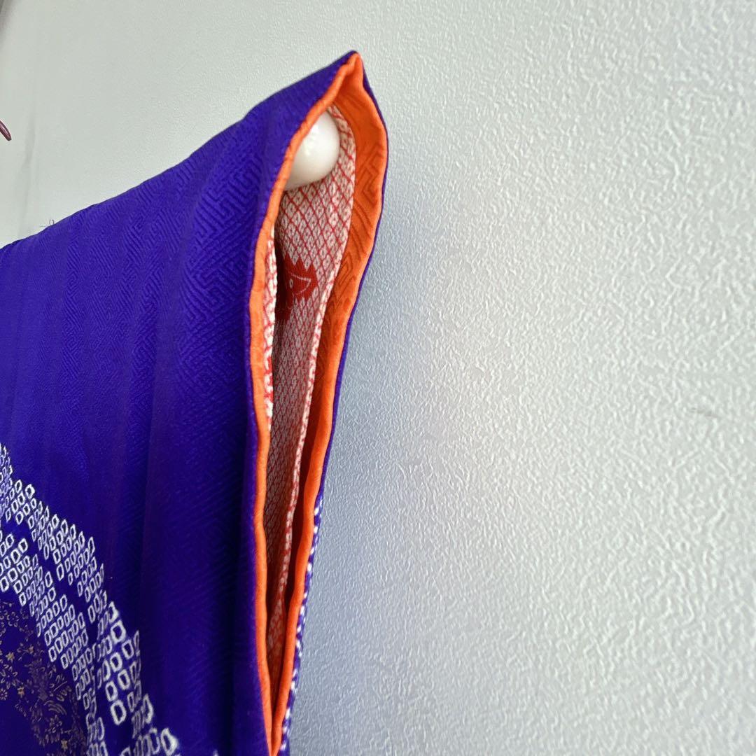 セット　七五三　7歳女の子　長着＆袋帯＆長襦袢＆小物　紫　しぼり　豪華刺繡　地紋