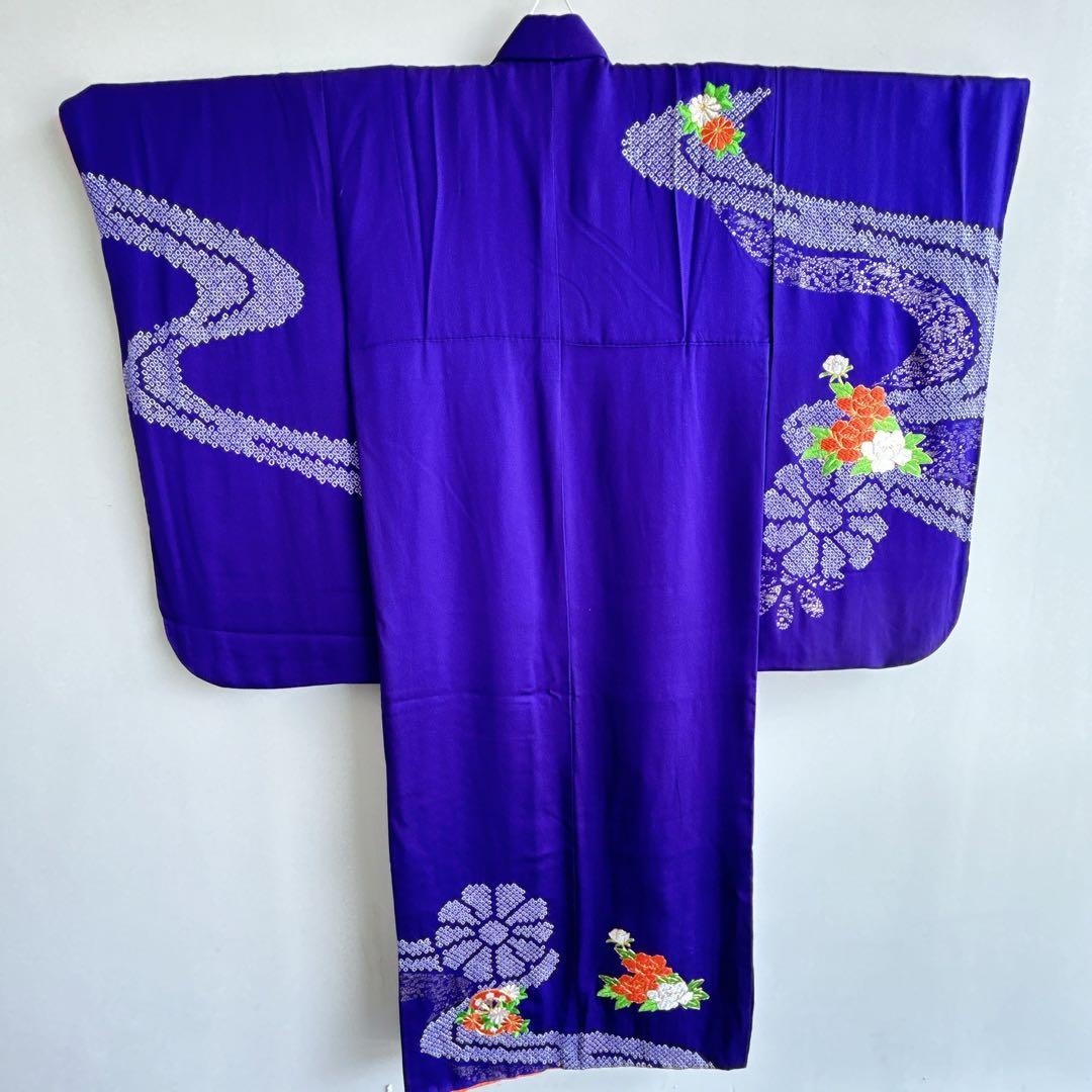 セット　七五三　7歳女の子　長着＆袋帯＆長襦袢＆小物　紫　しぼり　豪華刺繡　地紋