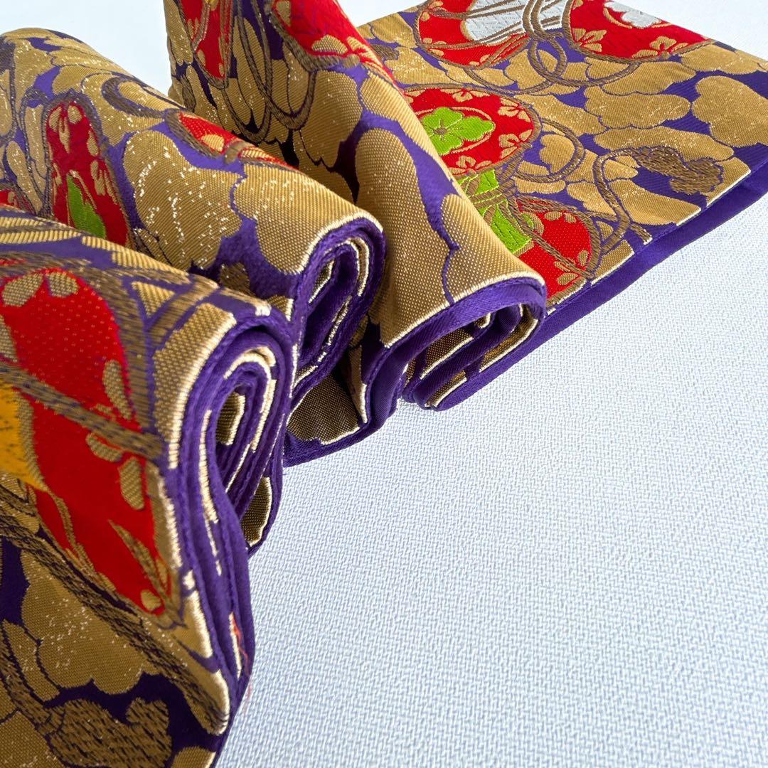 セット　七五三　7歳女の子　長着＆袋帯＆長襦袢＆小物　紫　しぼり　豪華刺繡　地紋