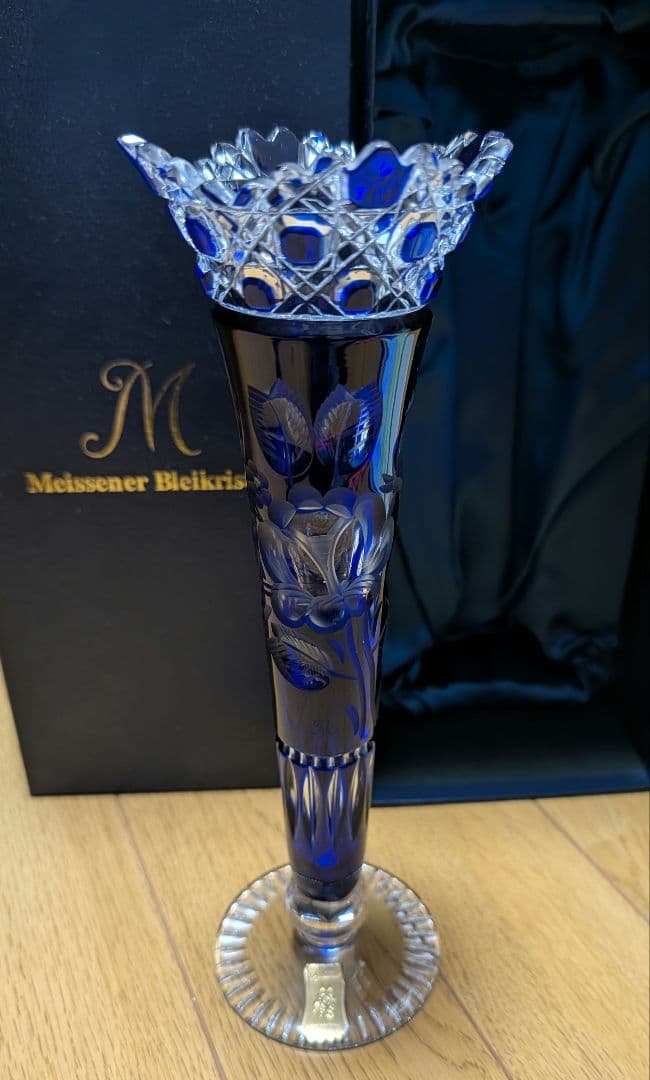 セール開催 Meissen クリスタル花瓶 青