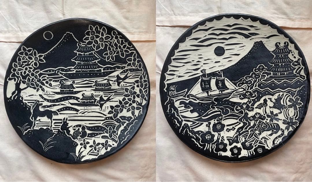 レア　作家物　一点もの　矢島操　大皿　2点　セット