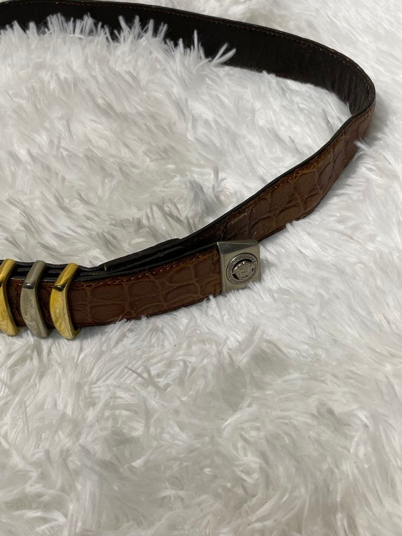 VERSACE ヴェルサーチ 型押しレザーベルト ブラウン 本革　幅3cm