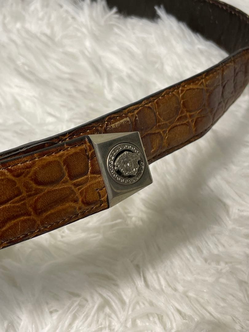 VERSACE ヴェルサーチ 型押しレザーベルト ブラウン 本革　幅3cm
