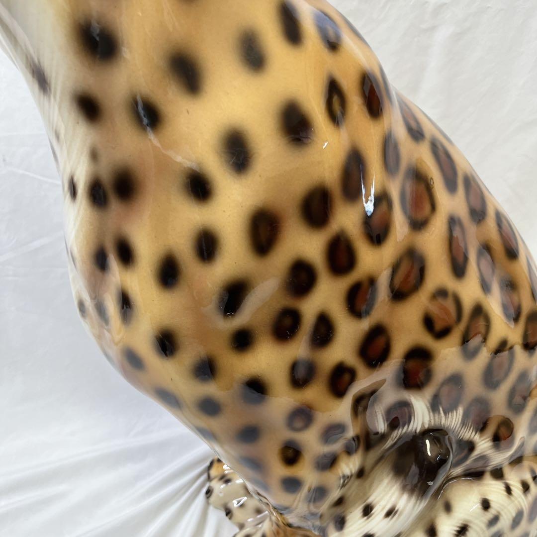 【希少良デザイン】最高級陶器　オブジェ　レオパード　骨董品　美術品　アニマル