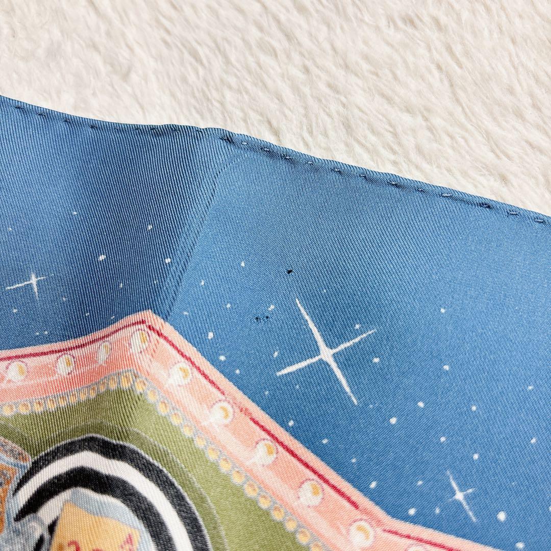 【美品】エルメス カレ90 LA MAGIE ラ・マジ シルクスカーフ ブルー