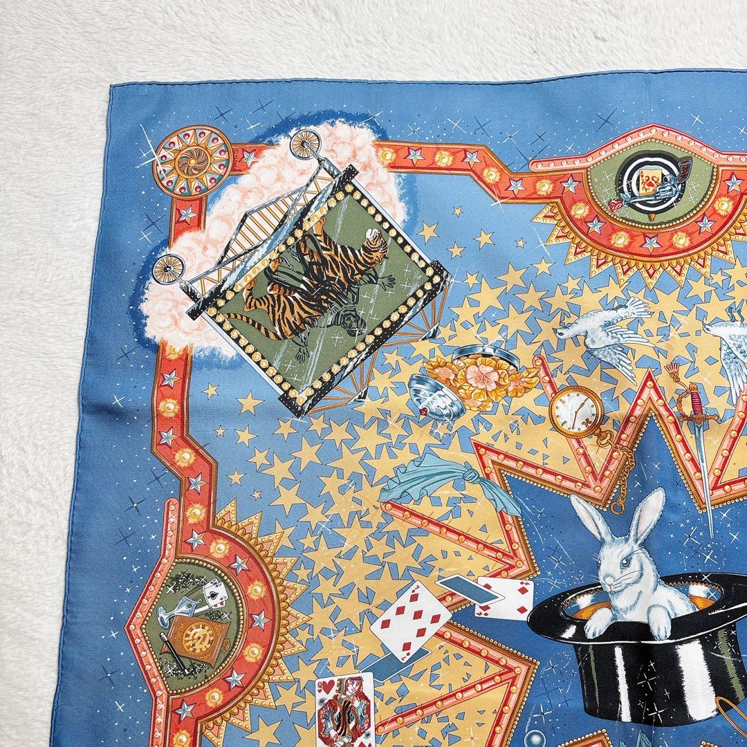 【美品】エルメス カレ90 LA MAGIE ラ・マジ シルクスカーフ ブルー