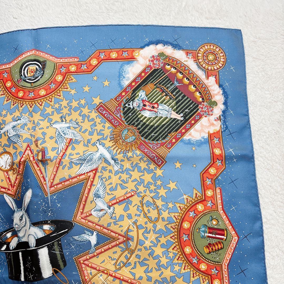 【美品】エルメス カレ90 LA MAGIE ラ・マジ シルクスカーフ ブルー