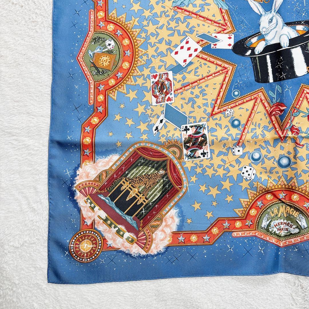 【美品】エルメス カレ90 LA MAGIE ラ・マジ シルクスカーフ ブルー