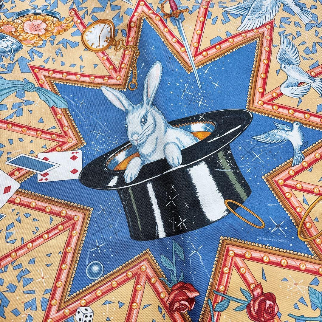 【美品】エルメス カレ90 LA MAGIE ラ・マジ シルクスカーフ ブルー