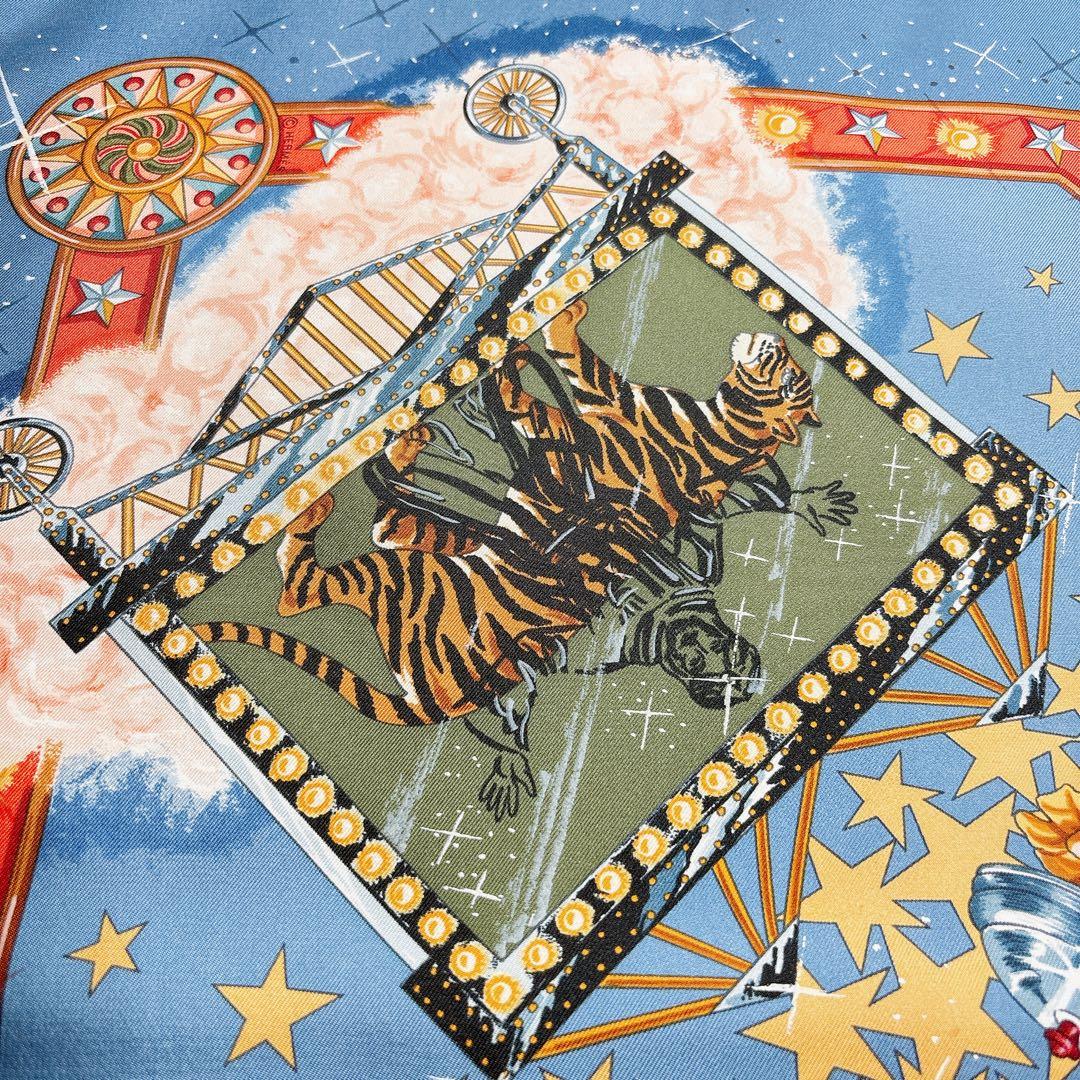 【美品】エルメス カレ90 LA MAGIE ラ・マジ シルクスカーフ ブルー