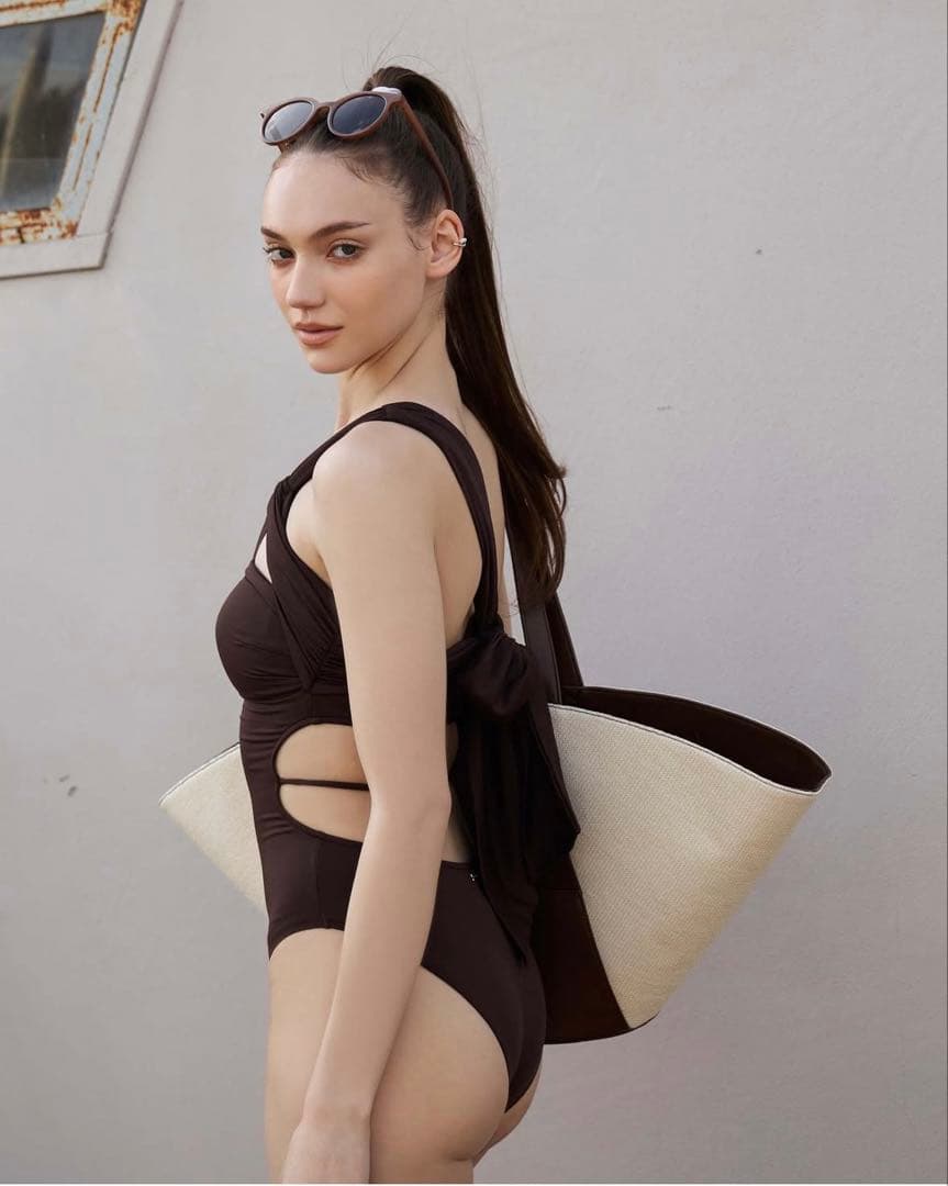 エイミーイストワール　ブラウン ワンショルダー水着 S