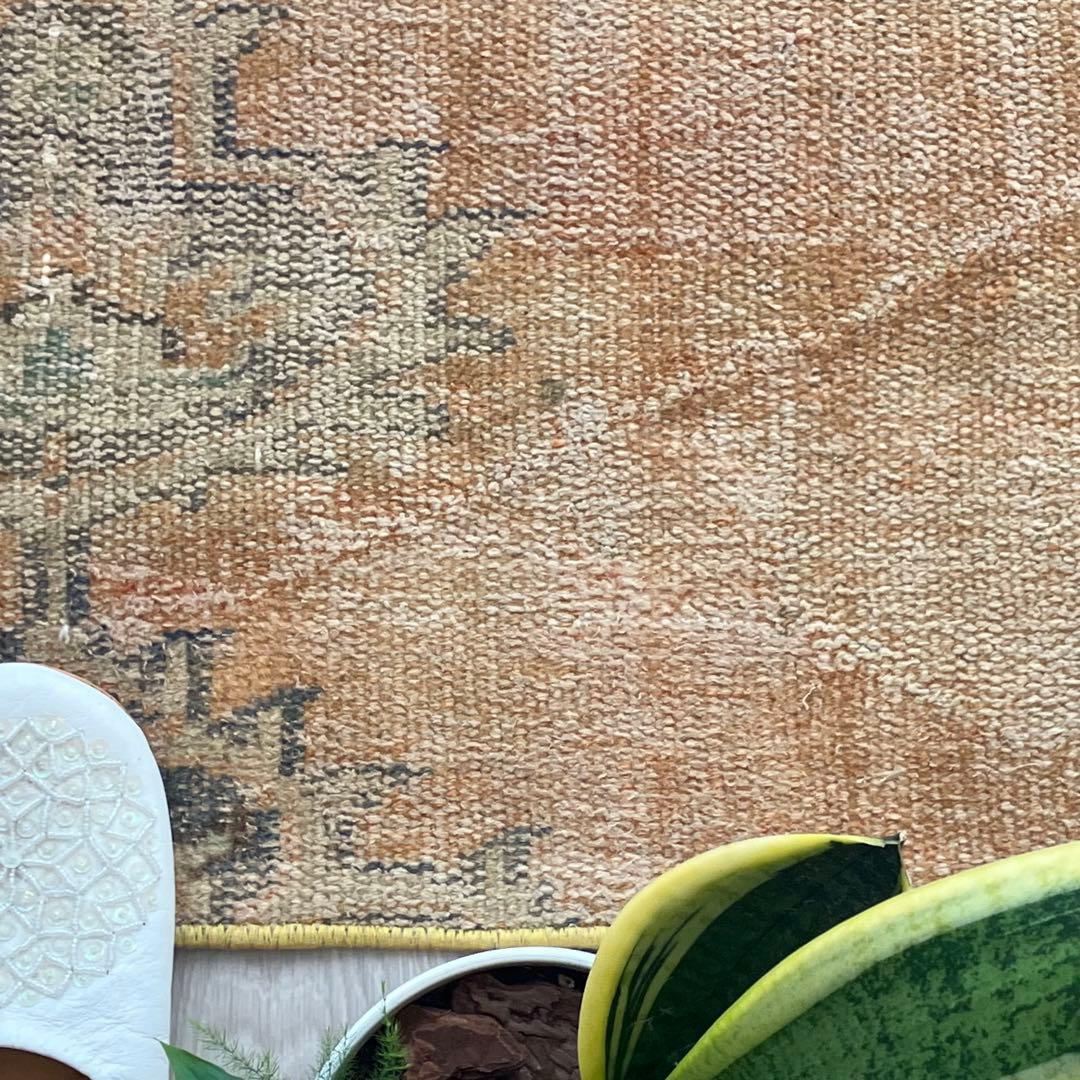 オレンジイエロー80×126グリーン　accentrug トルコヴィンテージラグ