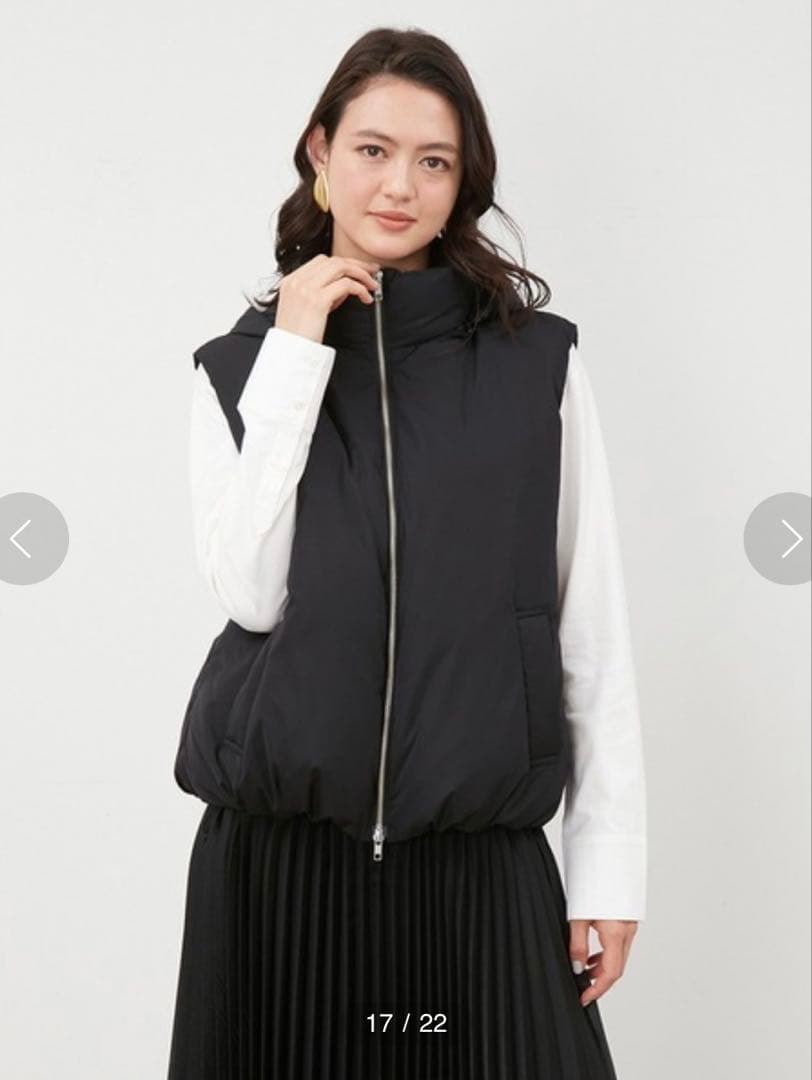 美品！Mila Owen フード付きパテッドフレンチダウンベスト　ブラック