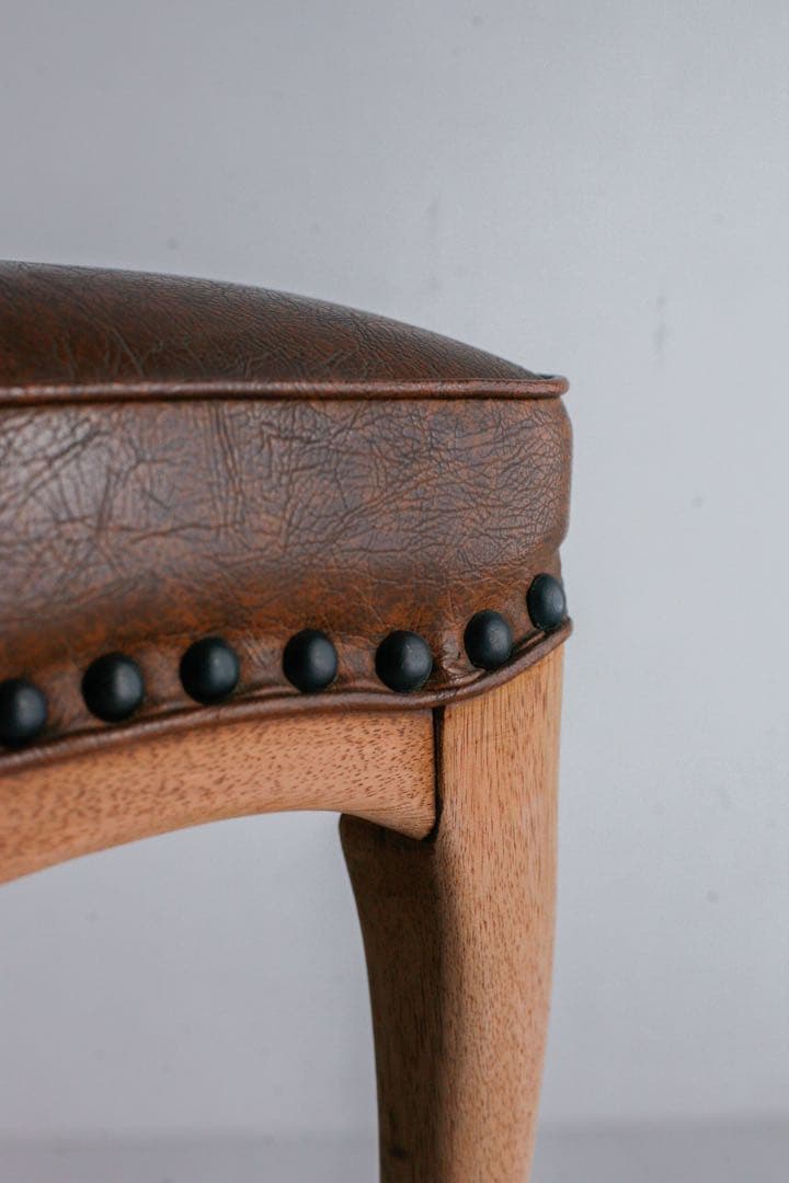 ナラ 無垢材　レザーチェア　ダイニングチェア　アンティークチェア　古家具