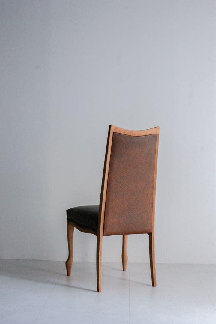 ナラ 無垢材　レザーチェア　ダイニングチェア　アンティークチェア　古家具