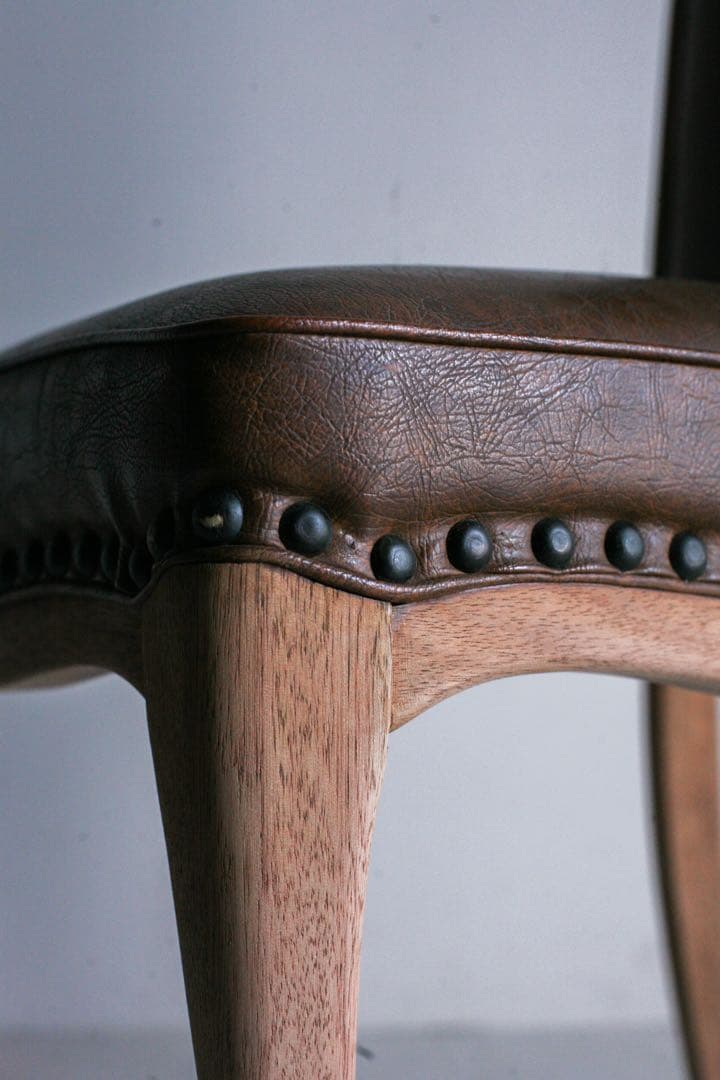 ナラ 無垢材　レザーチェア　ダイニングチェア　アンティークチェア　古家具