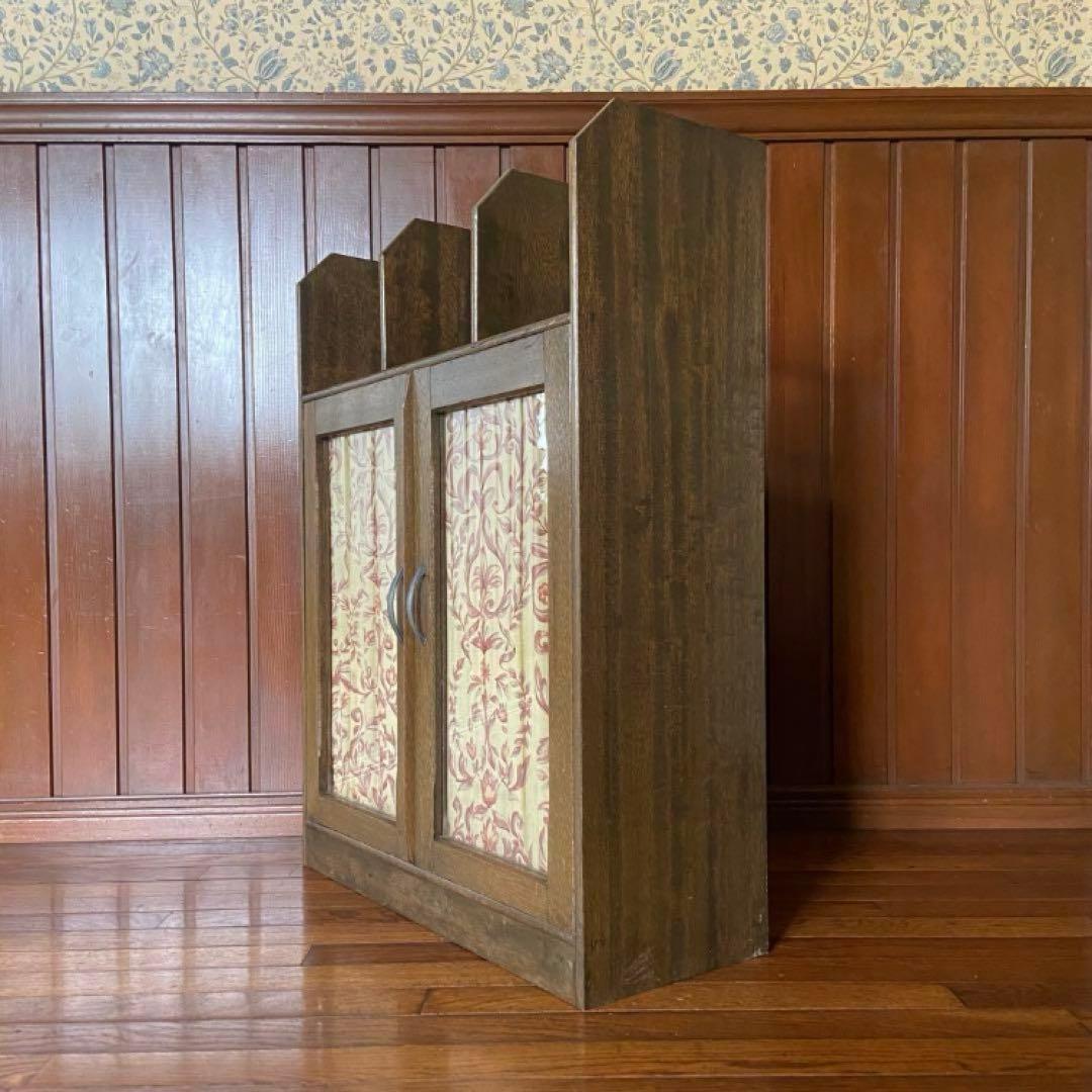 アンティーク家具　本棚付ガラス戸棚　昭和レトロ　本棚　収納棚