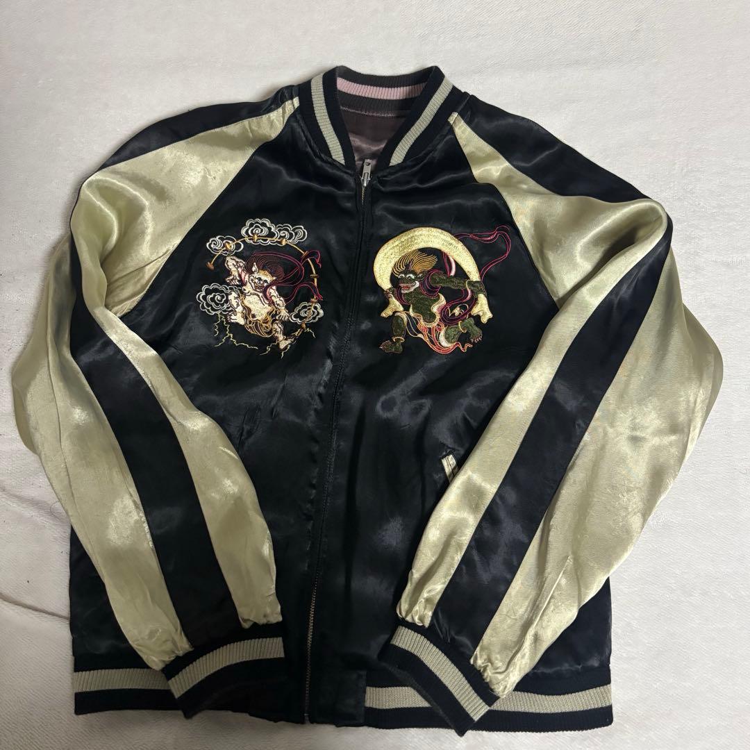 SATORI 総刺繍 風神 雷神 スカジャン リバーシブル 古着